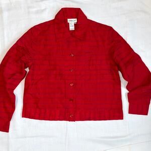 Coldwater Creek PS‎ Red Floral Embroidered Jeans Style Silk Blend Short Jacket